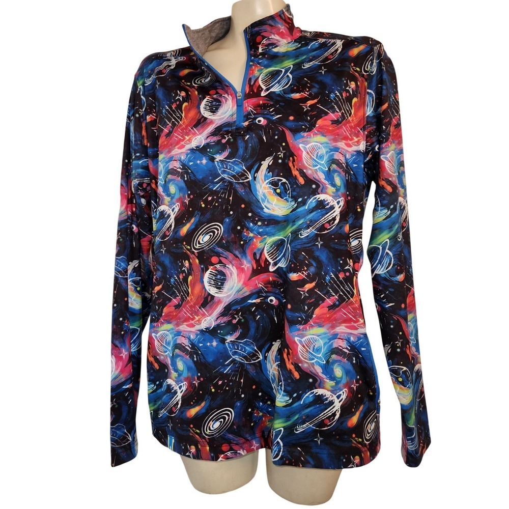 Chubbies Space Galaxy Print Quarter Zip Pullover Sweatshirt Small Multi Color